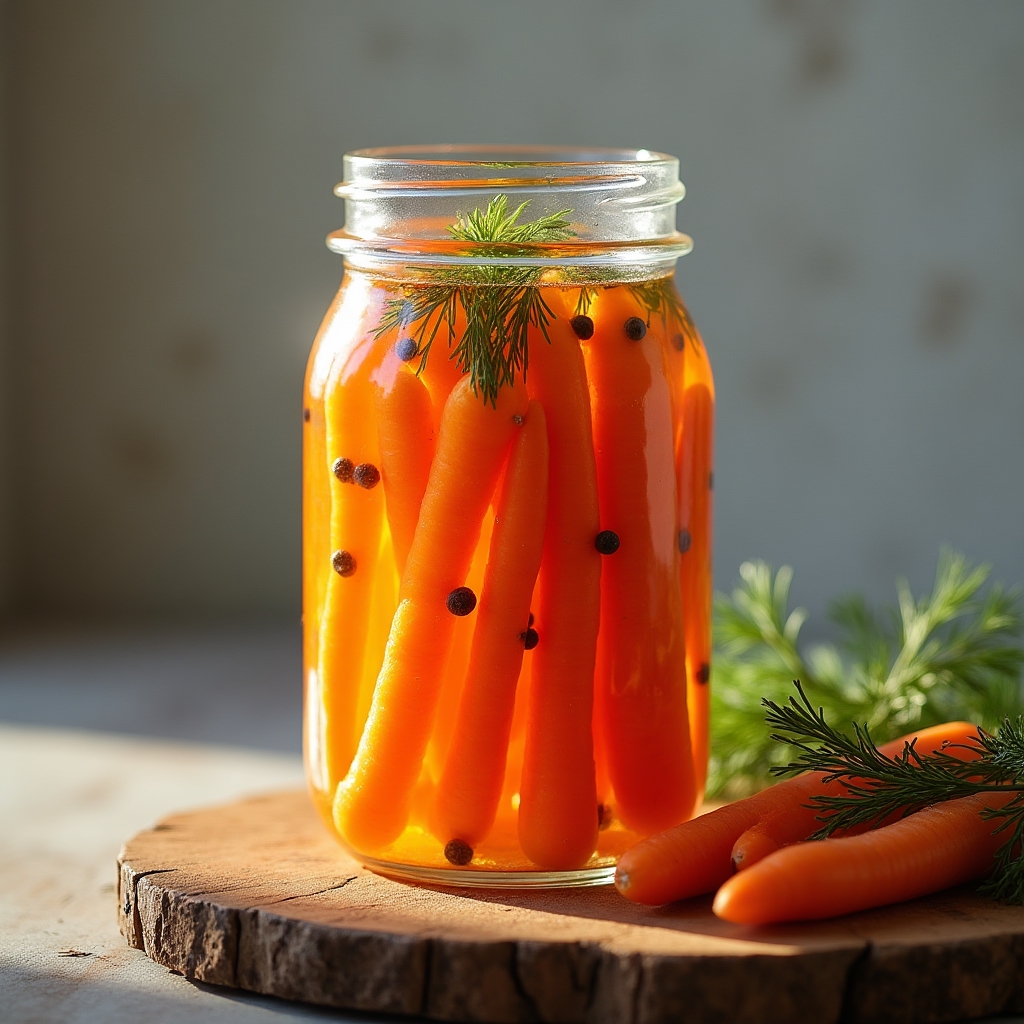 Zanahorias lactofermentadas en frasco de vidrio con especias y hierbas